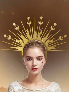 1 件哥特式黑女巫玫瑰头带，金色太阳和月亮发饰，万圣节舞台表演服装道具 - 彩色 - 查看 6