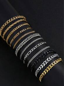 4-15 件不锈钢十字链手链套装，适合男士、休闲日常佩戴、生日和圣诞节礼物 - 彩色 - 查看 16