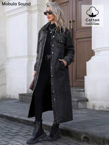 Mobula Sound# Casual Fashionable Elegant College Student Y2K Style Long Denim Jacket, Versatile For Spring, Summer, Autumn