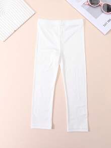 3 Pairs Girls' Solid Color Basic Ankle Length Leggings, Suitable For All Seasons - White - View 7