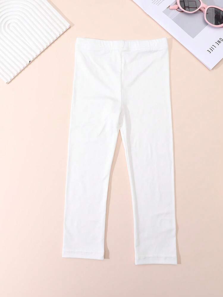 3 Pairs Girls' Solid Color Basic Ankle Length Leggings, Suitable For All Seasons - White - View 6