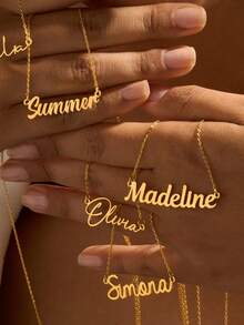 1 件定制项链女士银金色链条项链个性定制名字吊坠项链不锈钢首饰婚礼伴娘礼物周年生日礼物 - 金色2 - 查看 12