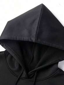 Sudadera con capucha casual y sencilla para hombres con estampado de cruz y cordón, perfecta para volver a la escuela y usar en otoño/invierno, el mejor regalo para tu novio. - Negro - Ver 4