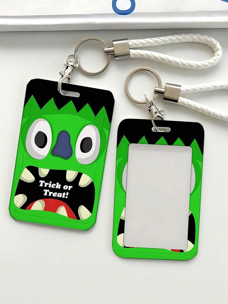 1pc Customized Vertical Card Holder With Halloween-Themed Double-Sided Graphic, White Card Case, Student/Kids Gift, DIY Card Holder, Personalized Card Holder, Couple Card Holder, Customized Gift, Customized Work/Campus Card Holder, Student Card Holder, Customized Bus Card Holder, Free White Leather Keychain - White - View 3