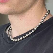 1pc Men's INS Circle Beaded Chain Necklace, Minimalist Necklace For Stylish Young Men - Silver - View 4