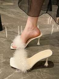 Women's Furry Stiletto Heel Open Toe Sandals, Spring/Summer New Arrivals