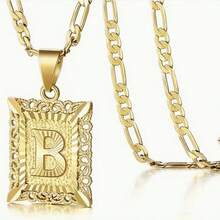 女士极简主义金色方形字母吊坠项链 - 华丽复古个性化珠宝 - 金色 - 查看 5