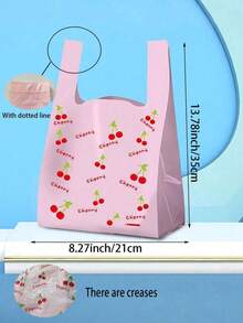 100pcs/50pcs Cherry Plastic Bags,Thick Gift Bags, Cherry Printed Plastic Handbags, Pink T Shirt Bags,Fashionable And Exquisite Cherry Fruit Pattern Handbags, Cherry Printed Disposable Plastic T-Shirt Bags, Fashionable Shopping Bag,Halloween Decorations,Halloween Party Supplies,Distribution Bags, Gift Packaging Bags, Christmas Party Supplies, Wedding Party Supplies