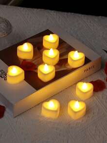 24个心形LED蜡烛，无焰浪漫爱情LED茶蜡，适用于浪漫之夜、情人节、周年纪念日、婚礼餐桌派对装饰，心形暖光LED茶蜡，爱情LED蜡烛，适合情人节、婚礼餐桌。 - 白色 - 查看 6