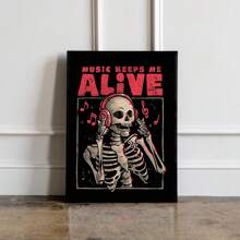 1 件无框万圣节艺术带耳机骷髅鬼怪音乐爱好者墙面印刷品，圣诞节/万圣节装饰的哥特式派对海报，宿舍/卧室的时髦海报和返校礼物（房间装饰、墙面印刷品、装饰、卧室装饰）万圣节装饰圣诞装饰感恩节婚礼家居装饰家居装饰秋季装饰秋季装饰生日装饰礼品派对用品室内节日装饰墙面装饰万圣节装饰品