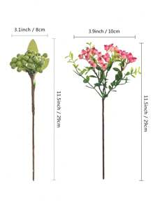 2/4 件人造浆果茎水果假塑料浆果植物冬青果人造浆果茎花喷雾浆果，逼真绿色浆果带茎情人节仿真花，用于冬青圣诞节假期和家居装饰 DIY 浆果树干家庭厨房派对中心装饰花环装饰，人造花塑料