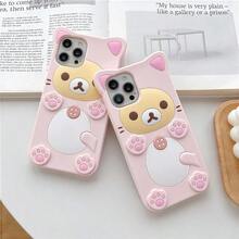 2025 New Cute Kawaii 3D Phone Case Compatible With IPhone 15 6.1" Cartoon Pink Bear Design Fashion Cool Funny Case Soft TPU Protective Case Silicone Cover For Girls Women Pink - 粉紅熊 - 查看 4