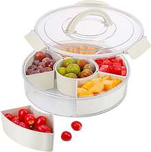 Divided Serving Tray With Lid, Rotating Snack Box With 6 Compartments, Removable Large Snack Box With Handle, Multifunctional Fruit Tray For Home, Party, Picnic - White - View 4