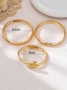 4pcs Gold Tone Chunky Bangle Bracelets, Fashionable Exaggerated Stacking Cuff Wristbands - 4 Smooth Bracelets - View 11