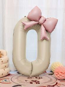 2个40英寸特大号米白色数字铝箔气球，带粉色蝴蝶结，适合生日派对装饰、周年庆典等场合。 - 奶油白 - 查看 8