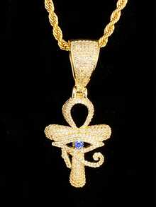 DUBSS 男士镶钻眼睛安卡十字架项链吊坠，5A级立方氧化锆嘻哈饰品 - Cross - 查看 9