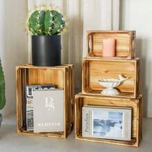Large Wooden Crates Set Of 4 Decorative Storage Box With Handles, Rustic Torched Brown Farmhouse Wooden Crates For Display, Organizer Container Baskets Box For Kitchen, Pantry, Bedroom 18D110B4EF1BDABB0F22F-YTB