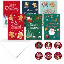 Un set de 6 piezas de tarjetas de Navidad y papel de carta, que incluye 6 tarjetas de Navidad, 6 sobres y 6 pegatinas, es adecuado para tarjetas de mensaje de Navidad, tarjetas, calendarios de cuenta regresiva de Navidad, cajas de regalo, decoraciones de Navidad y decoraciones de regalo. Se puede utilizar para enviar cálidos saludos y bendiciones navideñas a maestros, amigos, colegas y familiares.