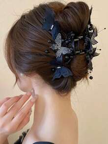 1 chiếc kẹp tóc nữ mới, chất liệu lưới, đính ngọc trai, nơ, kiểu càng cua cỡ lớn, phụ kiện tóc thanh lịch phù hợp để chụp ảnh, kẹp tóc kiểu hàm, kẹp tóc cài, kẹp giữ tóc, kẹp càng cua cho mùa thu đông, trang phục đi nghỉ mát, mùa hè, đi biển. - trắng - Xem 13