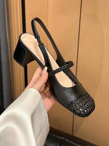 Xin Jing Shoes 秋冬女士编织圆头粗跟穆勒鞋，休闲及办公场合皆宜，优雅玛丽珍鞋款，派对必备 - 黑色 - 查看 11