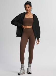 TCVC 女士休闲拉链连帽衫，舒适针织面料，宽松长袖，适合室内/室外瑜伽和休闲活动，秋冬季