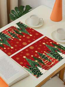 1/2/4/600Pcs Christmas Eucalyptus Theme Placemats, Polyester Placemats, Christmas Eucalyptus Theme Design Style Placemats, Suitable For Christmas Tabletop Decoration, Christmas Party Gathering Home Decor. 30x45cm. - Multicolor - View 4