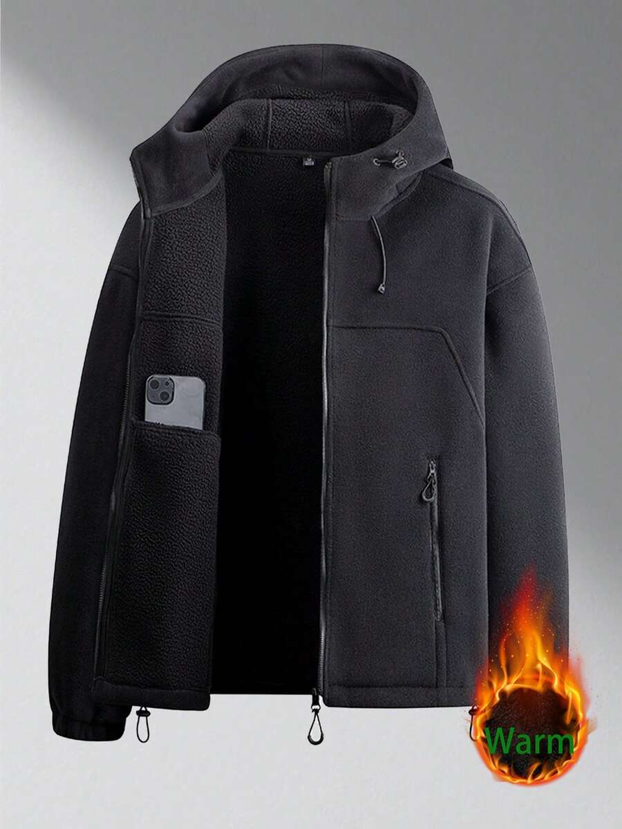 Men's Long Sleeve Autumn/Winter Thick Hooded Jacket, Casual & Fashionable Fleece Jacket