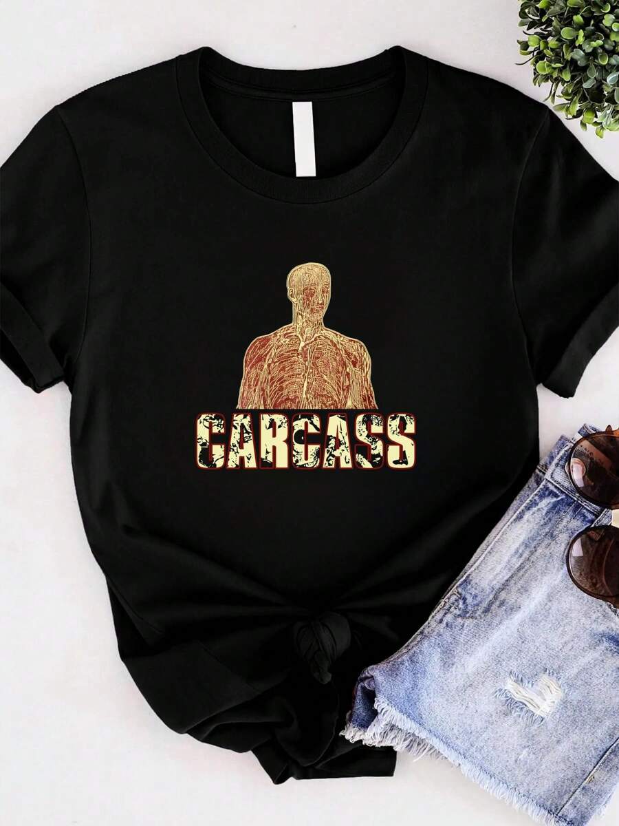 180g Pure Cotton Napalm Death Carcass Band T-Shirt, Remake Shirt, New Black Shirt TE6444 Breathable Unisex Versatile Comfortable Stretched Fashion Graphic Soft Homme Print Round Neck Short Sleeve Slightly Top For Everyday Wear Summer Stylish For Women Streetwear Designer Clothes Casual.