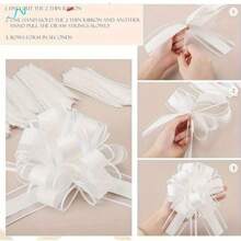 2/4/6/8/10件拉花 - 手绘球花、蝴蝶结丝带花。非常适合圣诞礼品包装、手工项目、婚房装饰、婚车装饰、生日派对和情人节礼物。也非常适合房间装饰和婚礼用品。拉绳丝带（抽绳丝带）适用于礼品包装、婚礼花篮、圣诞装饰、圣诞树装饰、派对和生日。 - 白色 - 查看 2