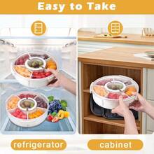 Divided Serving Tray With Lid, Rotating Snack Box With 6 Compartments, Removable Large Snack Box With Handle, Multifunctional Fruit Tray For Home, Party, Picnic - White - View 9