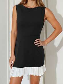 简约优雅都市风黑白褶皱套头连衣裙，春夏款 - 黑與白 - 查看 2