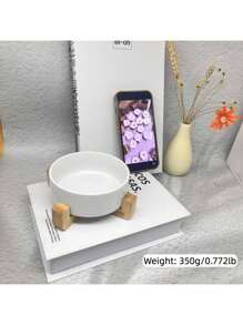 Ceramic Dog Bowl With Wooden Stand, Dog Water Bowl And Food Bowl, Heavy Duty Anti-Slip Pet Comfortable Feeding Bowl With Bamboo Wood Holder - Multicolor - View 4