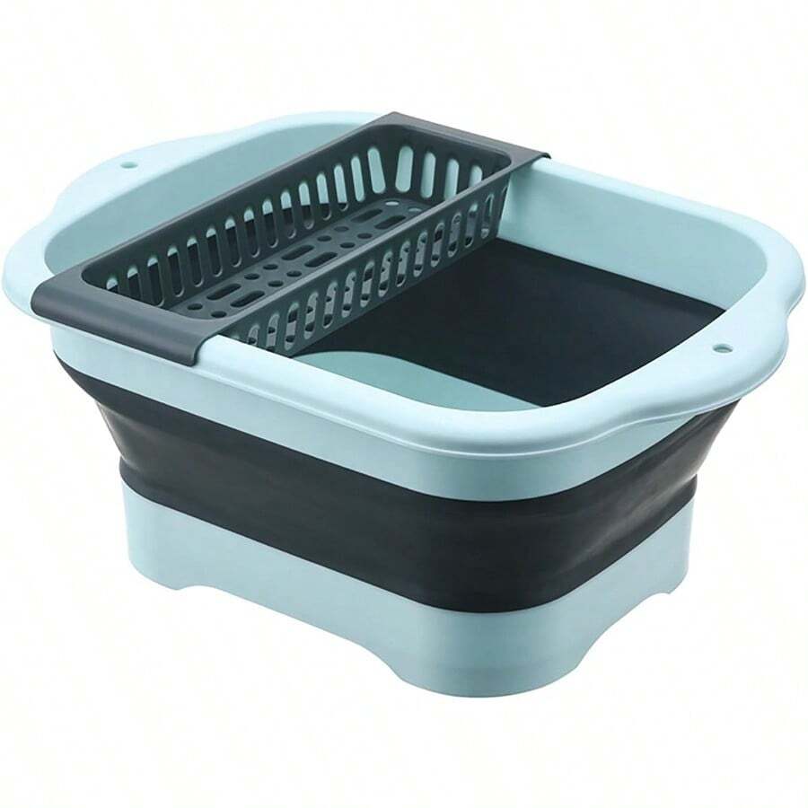 2.77 Gallon 10.5L Collapsible Dish Basin With Drain Plug Outdoor Multiuse Foldable Sink Tub Dishpan Wash Basin Portable Kitchen Storage Tray For Camping RV Beverage Bucket - màu xanh lá - Xem 1