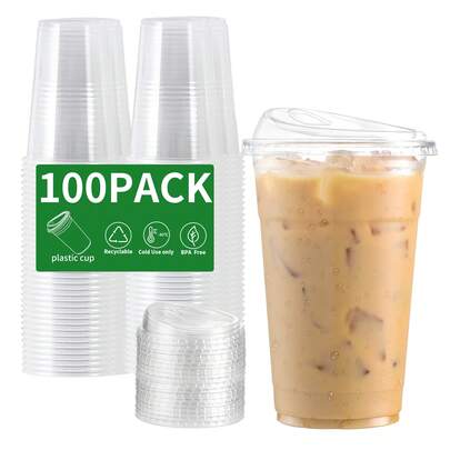 100 Set Clear Plastic Cups, 12/16/20/24 OZ Disposable Iced Coffee Cups , Smoothie Cups, PET Crystal Party Cups, Cold Beverages Drinking Cups For Thanksgiving, Halloween, Christmas