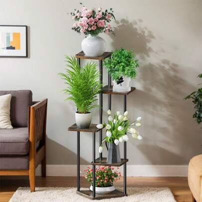 Plant Stand 4/5layer Indoor Metal Wood Plant Shelf, Storage Rack, Multiple Flower Pots Corner Tall Plant Holder Stands For Living Room Balcony Bedroom