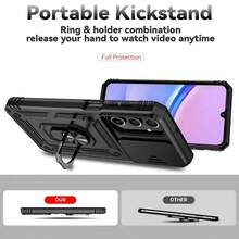 适用于三星 Galaxy A55 A36 A26 A16 A54 A34 A14 A15 A05 5G 手机壳，带滑动摄像头盖和内置 360° 旋转指环支架，磁吸式防震设计，也适用于 Galaxy S25 S24 S23 S22 S21 S20 Plus Ultra FE，国际版，非国内版。 - 黑色 - 查看 8