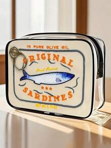 新款可爱沙丁鱼罐头造型 PVC 盥洗包 - PVC 防水盥洗包，创意沙滩包，彩色鱼罐头设计化妆包，轻巧可折叠，适合旅行、商务、健身、露营和户外使用，便携式化妆包 | 趣味配件 | 拉链开合，旅行化妆包（图案随机剪裁）学校假期返校用品旅行必需品包女士旅行包