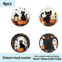 1 set/4 pezzi/6 pezzi Sottobicchieri in fango di diatomee con motivo di gatti neri e zucche di Ognissanti, sottobicchieri per caffè, decorazioni per casa e ristorante per occasioni varie, regali quotidiani, decorazioni per tavolo, decorazioni quotidiane, decorazioni per feste a tema - Multicolore - Visualizzare 8