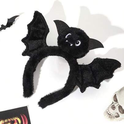 1pc Women's Halloween Faux Fur Black Bat Wings, Plush Spider, Cat Cute & Scary Casual Vintage Party Accessory