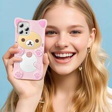 3D Cute Cartoon Bear Phone Case For IPhone 15 - Fashionable And Stylish - Funny Pink Bear Design - Soft TPU Protective Case - Kawaii Silicone Cover For Women, Girls, And S - Hồng - Xem 8