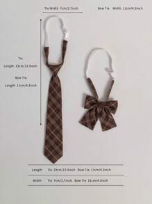 1 Set Classic School Uniform Plaid Tie & Bow Tie Combo - Multicolor - View 5