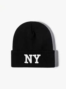 1 Peça Gorro de Malha Bordado NY, Boné Casual Ajustável com Proteção Solar para Outdoor, Adequado para Meninos e Meninas, Primavera/Outono, Viagem, Praia, Férias