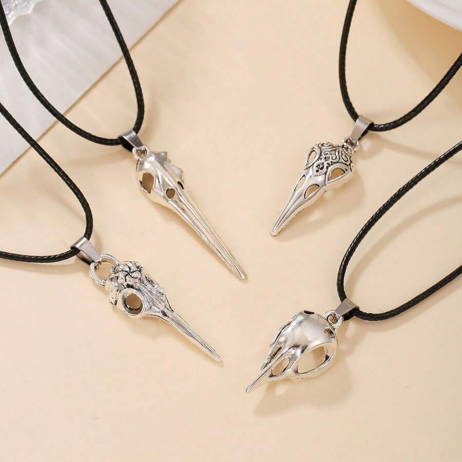 1 Piece New Unique Crow Skull Pendant Men's Necklace, Vintage Distressed Craftsmanship Hot-Selling Gothic Style Jewelry - 2 - 查看 1