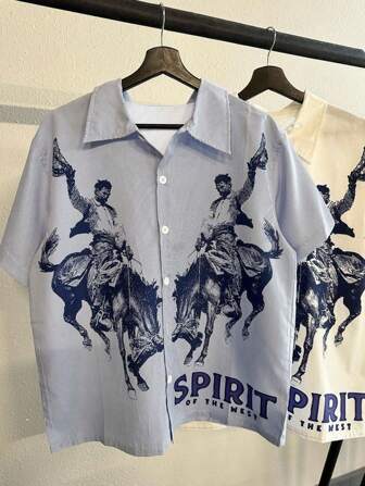 全新夏季男士短袖印花翻领休闲时尚衬衫