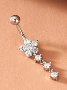 1pc Stainless Steel Plum Blossom Zirconia Navel Piercing Jewelry For Women, Everyday Belly Button Ring