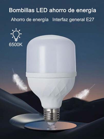 1 pieza de bombilla de plástico ajustable blanca, foco de techo LED, bombilla inteligente de 5/10/15/20/30/40/50/60W, foco LED de alta potencia, foco LED de emergenci, bombilla de luz de emergencia, foco LED, lámpara de ahorro de energía para el hogar, LED comercial, bombilla LED de alto brillo y alta potencia, sin Cable, bombilla LED superbrillante, ahorro de energía, protección ocular, luz blanca, casquillo roscado, bombilla esférica, fabricada en aluminio y plástico, ideal para exteriores o interiores.