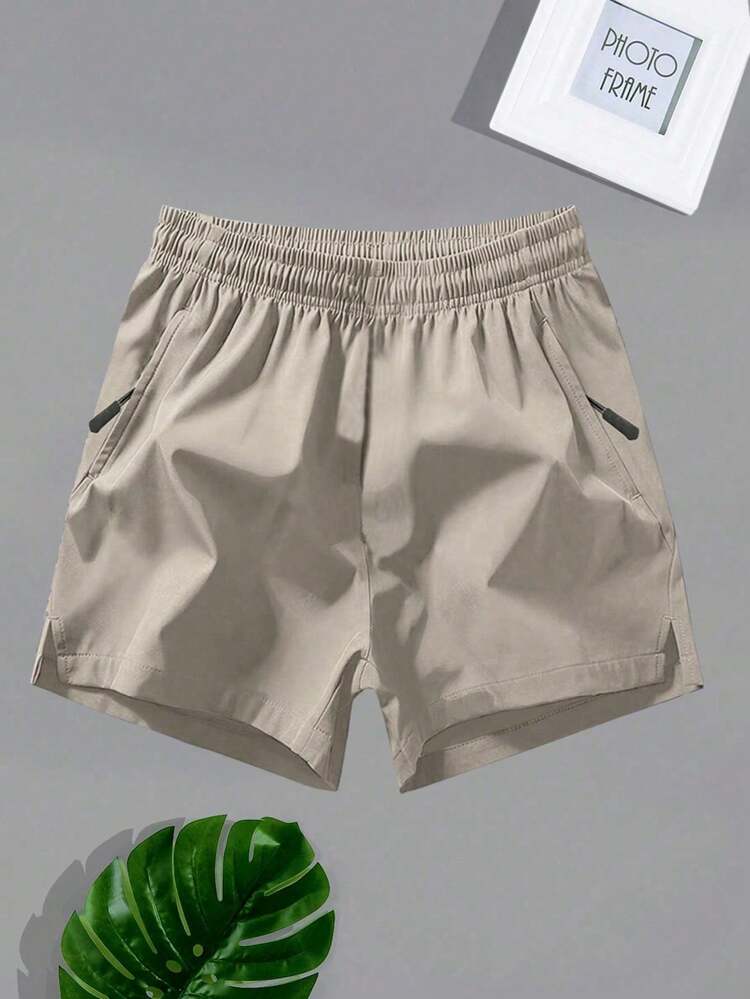4pcs Tween Boys Summer Solid Color Casual Workout Knee Length Shorts - Black - View 5