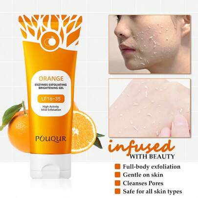 1 pieza Gel exfoliante de limpieza profunda, infundido con enzimas de naranja, hidratación duradera, limpieza de poros, apto para rostro y Body, apto para todo tipo de piel, regalo ideal para el Día de San Valentín. 1 botella, 3.5 Fl Oz (Aprox. 100ml), apto para uso diario y fiestas de citas.