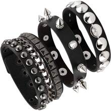 Eigso 3 Pcs Leather Punk Bracelets Men Women Of Rock Rivet Wrap Retro Spike Bracelet Adjustable - Black - 6 Pcs - View 11