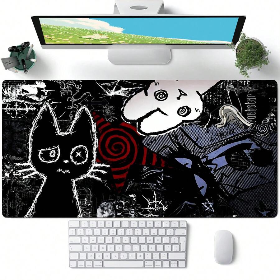 1pc Dark Punk Anime Mousepad XL Creepy Cat Gaming Mat Grunge Desk Pad For Gamers Neon Aesthetic Mouse Pad For PC Setup Dark Punk Anime Gift